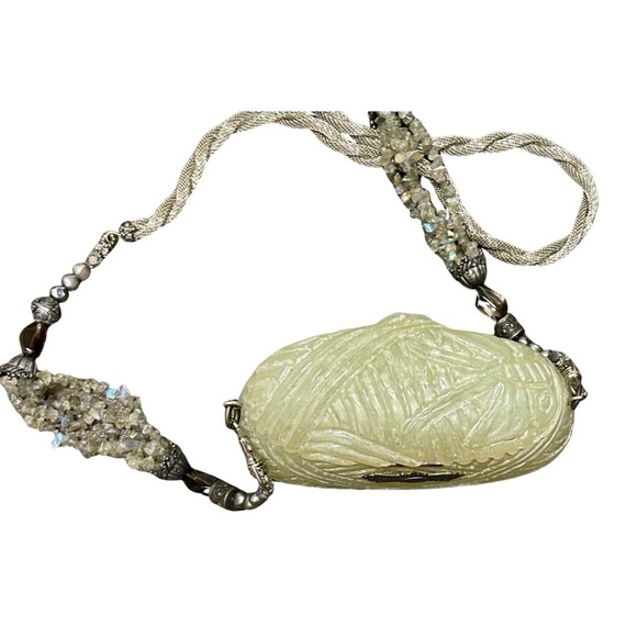 Maya Carved Resin Sculptural Crossbody Purse with Beaded Strap - Picture 5 of 10